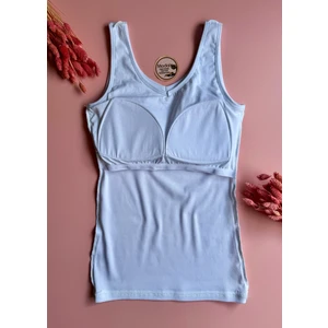 Modal Kumaş | V Yaka Beyaz Renk Pedli Ribana Kadın T-Shirt-Atlet