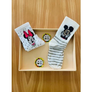 Al Bi 90lık 2'Li Set Mickey Mouse Ve Mini Mouse Pamuklu Kolej Çorap