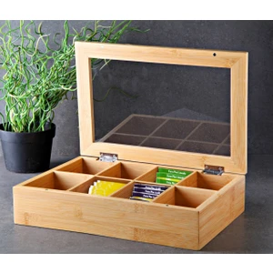 8 Bölmeli Bambu Poşet Çay Kutusu 20X30CM Bambu Organizer Kutu Takı Aksesuar Kutusu