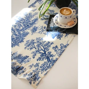 Premium Runner Fırfırlı & Fransız Köylüleri Desenli Kumaş Runner - Vintage ve Şık Set