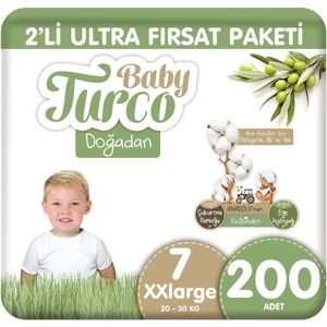 Baby Turco Doğadan 2'li Ultra Fırsat Paketi Bebek Bezi 7 Numara Xxlarge 200 Adet