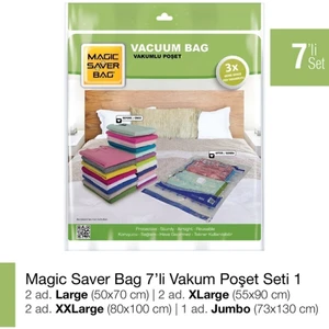 Magic Saver Bag Vakumlu Poşet Seti 2L 2XL 2XXL 1 Jumbo Şeffaf Dayanıklı Hava Geçirmez Ev ve Seyahat