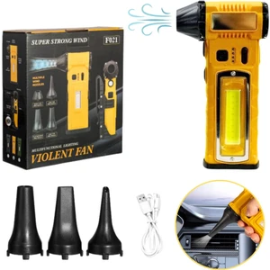 Şarjlı Mini Jet Turbo Fan Araç Kurutucu LED Işık Çakar Ikaz Devir Ayarlı Mangal Üfleme Klavye Temizleme