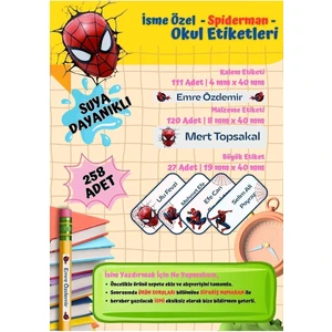 Spiderman Okul Etiketi Defter Etiketi Kalem Etiketi Kişiye Özel Suya Dayanıklı Isim Yazılabilien