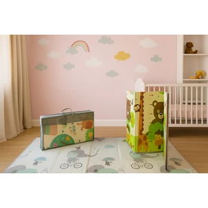 Can Mats , Katlanabilir Oyun Matı, Çantalı, Kenar Dikişli, Çift Taraflı Oyun Matı, Oyun Halısı, Kaymaz, Su Geçirmez, Isı Yalıtımlı, Bebek ve Çocuklar Için Zürafa, Ayı ve Fil Desenli