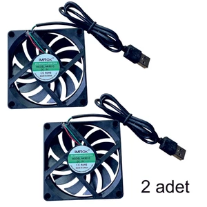 Usb Fan 80x80x10 2 Adet Harici Laptop, Modem ve Tv Soğutucu Ball Bearing sessiz 27 db 3000 rpm