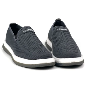 Erkek Gri Çok Hafif Triko Bağcıksız Esnek Hafif Günlük Casual Sneaker Spor Ayakkabı