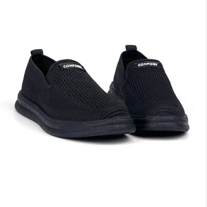 Erkek Siyah Çok Hafif Triko Bağcıksız Esnek Hafif Günlük Casual Sneaker Spor Ayakkabı