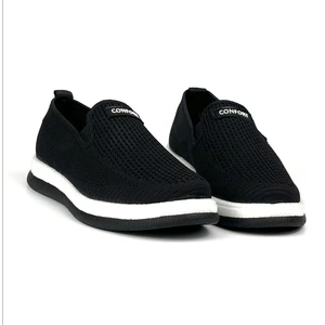 Erkek Siyah Beyaz Çok Hafif Triko Bağcıksız Esnek Hafif Günlük Casual Sneaker Spor Ayakkabı