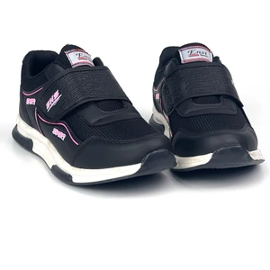 Kadın Siyah Pembe Bağcıksız Cırtlı Hafif Rahat Günlük Sneaker Spor Ayakkabı