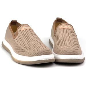 Erkek Bej Çok Hafif Triko Bağcıksız Esnek Hafif Günlük Casual Sneaker Spor Ayakkabı