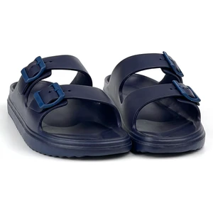 Unisex Lacivert Çift Tokalı Kaymaz Taban Ayarlanabilir Hafif Günlük Plaj Terlik