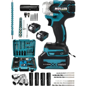 Alman Motor Korumalı 598 Vf 20 Ah Çift Akü Mandrenli Setli Bijon Somun Sökme Sıkma Makinesi 40 Parça
