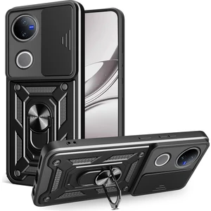 Digital Computer Home Vivo V50 5g Kılıf Sürgülü Kamera Kapağı Pc+Tpu Destekli Telefon Kılıfı-Siyah (Yurt Dışından)