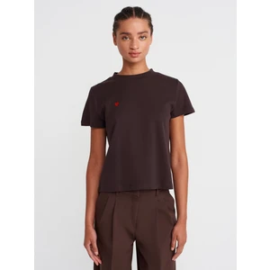 30584 Bisiklet Yaka Pamuklu T-Shirt-Koyu Kahve