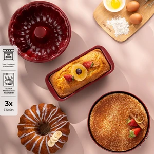 Wellbake 3'lü Kek Kalıbı Seti Bordo
