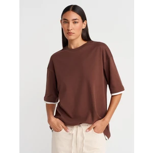 31894 Çift Görünümlü Oversize T-Shirt-Açık Kahve