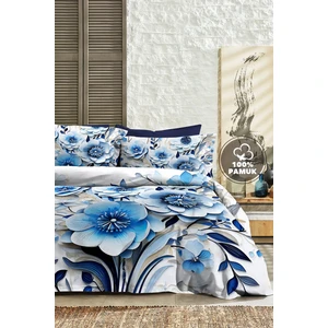 %100 Pamuk Ranforce Çeyizlik Luxury 5d Dijital Çift Kişilik Nevresim Takımı Blue