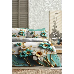 %100 Pamuk Ranforce Çeyizlik Luxury 5d Dijital Çift Kişilik Nevresim Takımı Turkuaz
