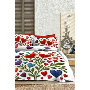 %100 Pamuk Ranforce Çeyizlik Luxury 5d Dijital Çift Kişilik Nevresim Takımı Embroidered Heart