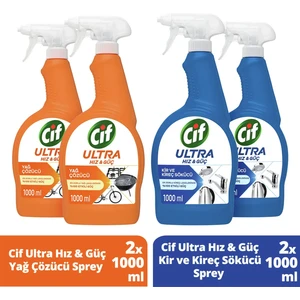 Ultra Hız & Güç Yağ Çözücü Sprey 1000 ml Leke ve Kir Çıkarıcı X2 Cif Kireç Sökücü Sprey 1000 ml X2
