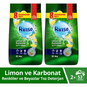 Toz Çamaşır Deterjanı Renkliler ve Beyazlar İçin Limon ve Karbonat 8 kg X2