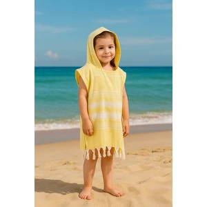 Çocuk Bornoz Panço %100 Pamuk Plaj Havlusu Peştemal Sarı