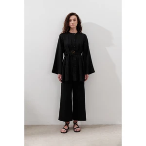 Keten Pensli Tunik Siyah