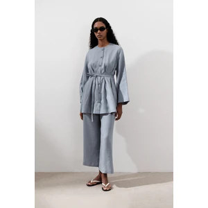 Keten Pensli Tunik Mavi