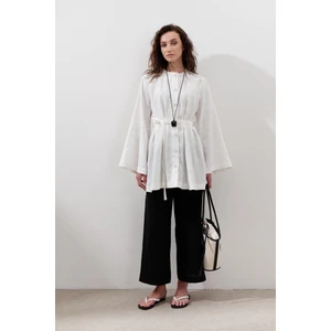 Keten Pensli Tunik Ekru