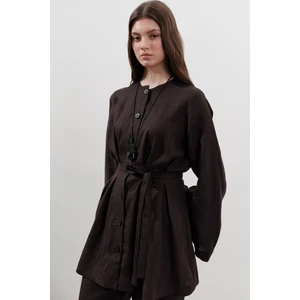 Keten Pensli Tunik Acı Kahve