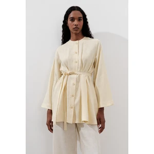 Keten Pensli Tunik Sarı