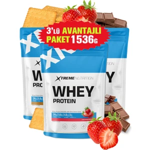 Whey Protein Tozu -512GX3=1536G Bisküvi+Çikolata+Çilek 48 Servis(5g Bcaa +4g Glutamıne +2g Creatıne)