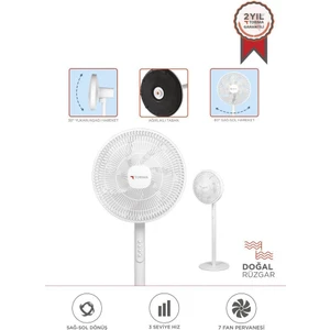 Sf-01 Beyaz Ayarlanabilir Ayaklı 14'' Inc 45W 3 Kademeli 7 Pervaneli Vantilatör Fan