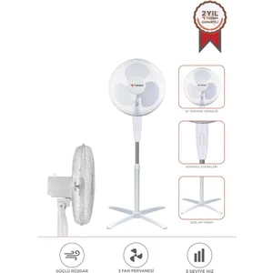 Sf-04 Beyaz Ayarlanabilir 16'' Inc Ayaklı Portatif – 55W 3 Kademe 3 Pervaneli Vantilatör Fan