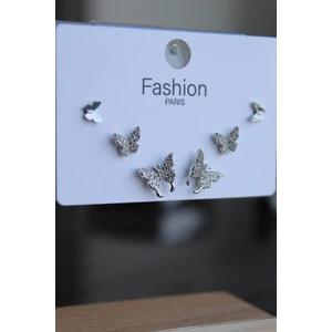 Yeni Sezon 6'lı Kelebek Tasarım Zirkon Taşlı Gümüş İğneli Çelik Küpe