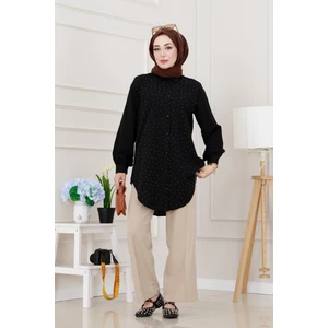 Göğüsü Taş Detaylı Oversize Tunik-Siyah