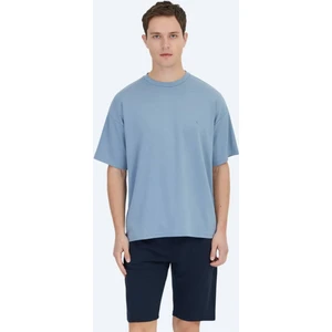 Mavi Düz Bisiklet Yaka T-Shirt