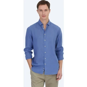 Havacı Mavi Düz Regular Fit Dokuma Casual Pamuk Karışımlı Gömlek
