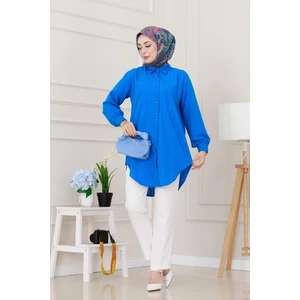 Göğüsü Taş Detaylı Oversize Tunik-Mavi