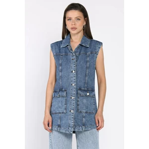 Kadın Çift Cepli Jean Kot Yelek P-00014996