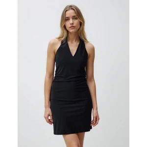 Jimmy Key Siyah Dar Kesim V Yaka Kolsuz Örme Mini Elbise