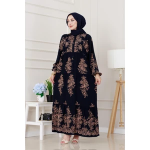 Yarım Düğmeli Robalı Zülal Elbise-Lacivert