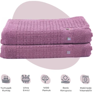 Banyo Çiçekli Pamuklu Ayak Havlusu 50X70CM Mor 2'li