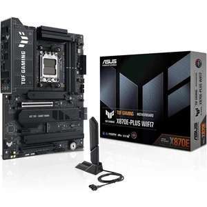 ASUS TUF GAMING X870E-PLUS WIFI7 AMD X870 AM5 DDR5 8000 HDMI 2xUSB4 4x M2 USB3.2 WiFi 7 + BT AURA RGB 2.5Gbit LAN ATX 16+2+1+1 Güç Aşamaları, Çift USB4, Gelişmiş AI Bilgisayarları için Hazır