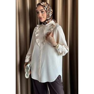 Güpür Detaylı Fırfırlı Tesettür Gömlek P-00017549