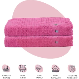 Banyo Çiçekli Pamuklu Ayak Havlusu 50X70CM Pembe 2'li