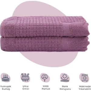 Banyo Kareli Ayak Desenli Pamuk Ayak Havlusu 50X70CM Mor 2’li