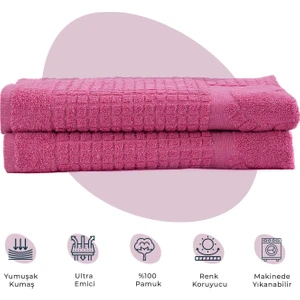 Banyo Kareli Ayak Desenli Pamuk Ayak Havlusu 50X70CM Pembe 2’li