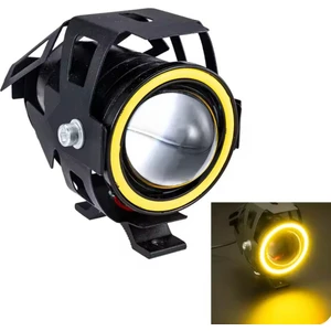Motosiklet Sis Farı Mercekli Büyük Kafesli Sarı Angel Çakarlı U7 LED 
